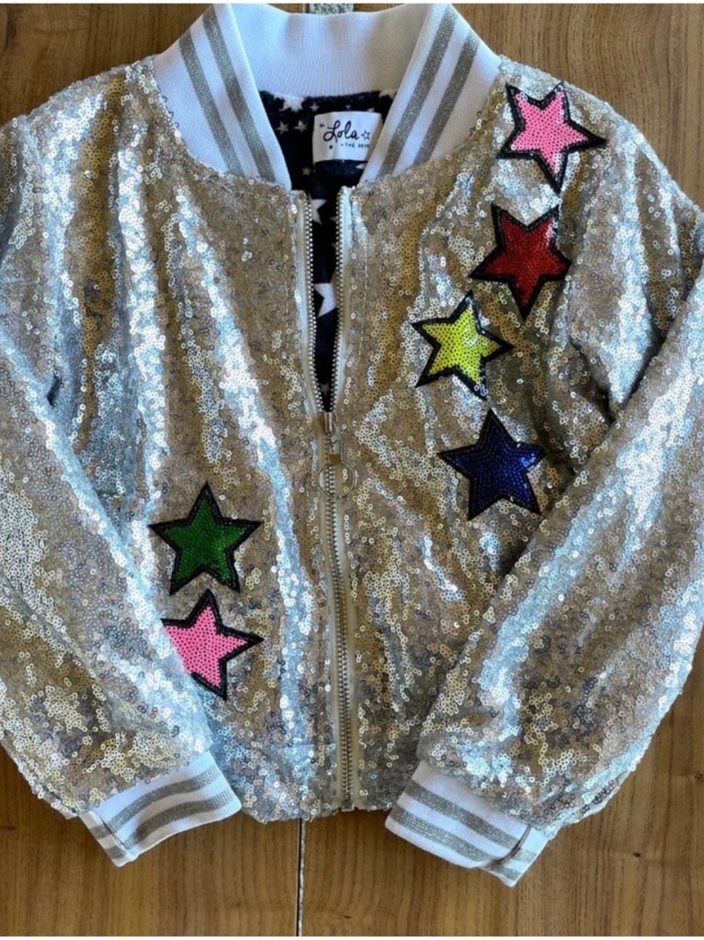 LOLA + THE BOYS Girls Unicorn Sequin Bomber Jacket - Size 6? - Picture 3 of 12